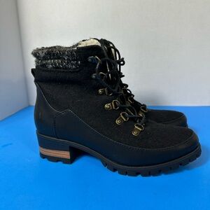 JustFab Black Lace-Up Boots with Knit Detail